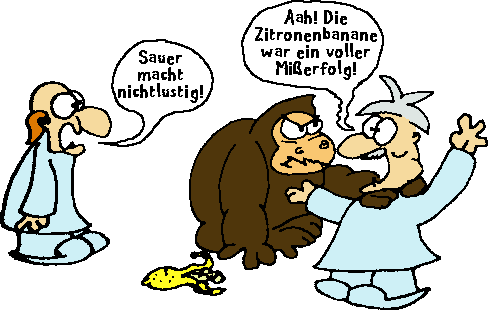 Forscher mit Gorilla und Zitronenbanane