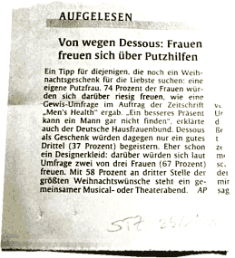 Zeitungsartikel der StZ vom 25.11.05: Frauen wnschen sich Putzhilfen