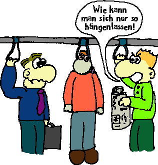 Im Haltegriff erhngter Fahrgast