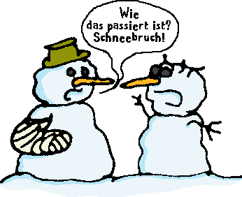 Schneemann mit Schneebruch im Gipsverband