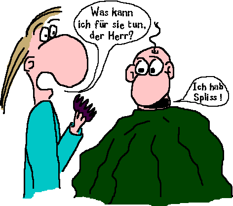 Einhaariger mit Spliss beim Friseur